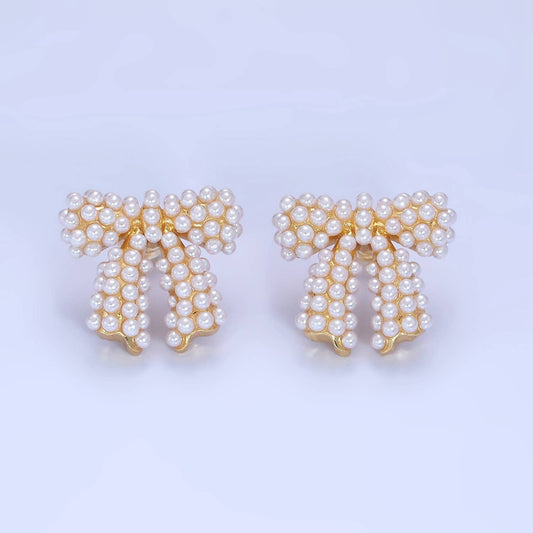 14K Gold-Filled Pearl Ribbon Bow Stud Earrings – Elegant & Hypoallergenic