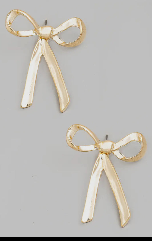 Metallic Bow Tie Ribbon Post Earrings