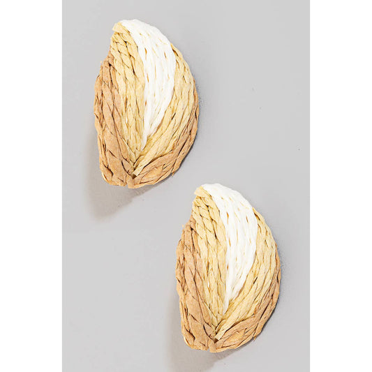 Straw Braid Post Earrings in Tan or Multi Color