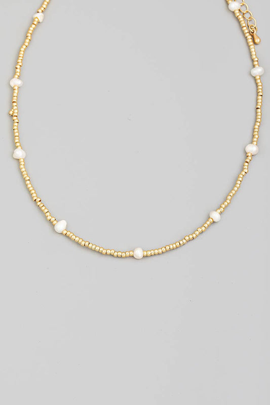 Beaded Pearl Station Necklace