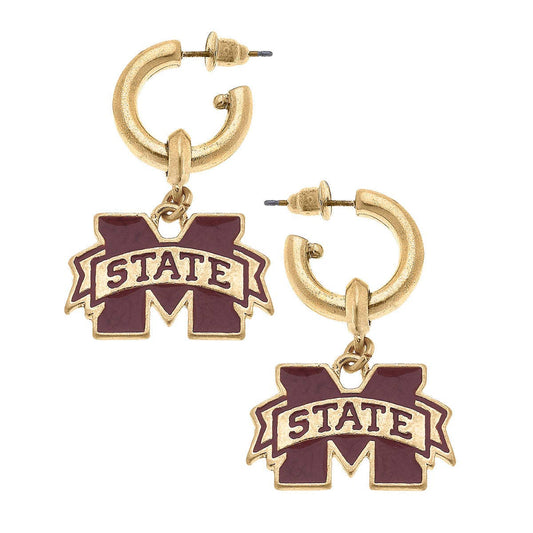 Mississippi State Bulldogs Enamel Drop Hoop Earrings