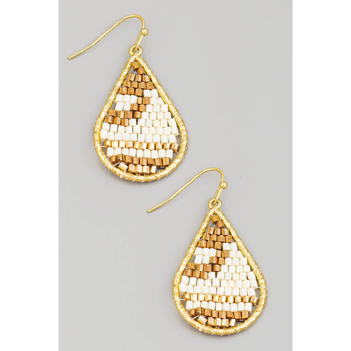 Seed Beaded Tear Dangle Hook Earrings