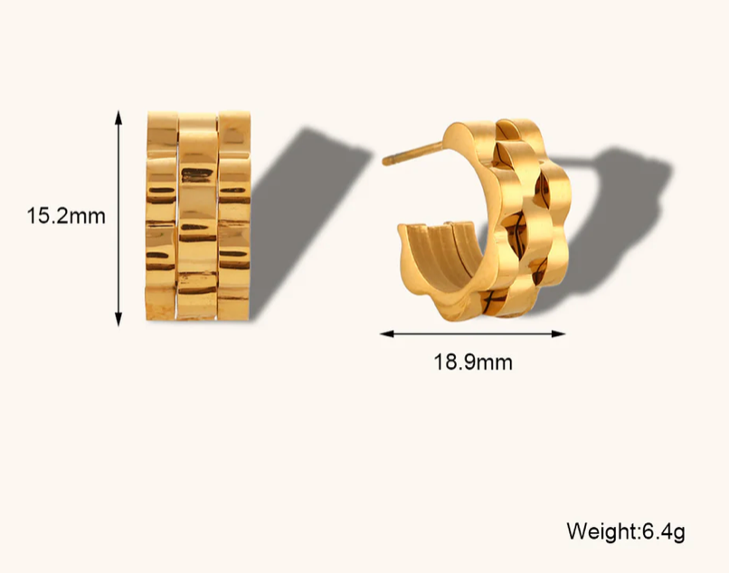 Roll X style watch band Mini Hoop Earring- Earring 14K Gold