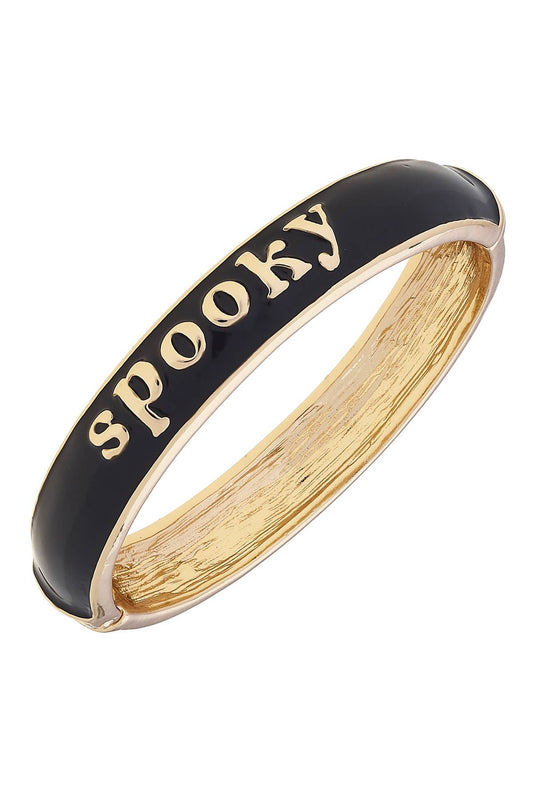 Spooky Sculpted Enamel Hinge Bangle in Black