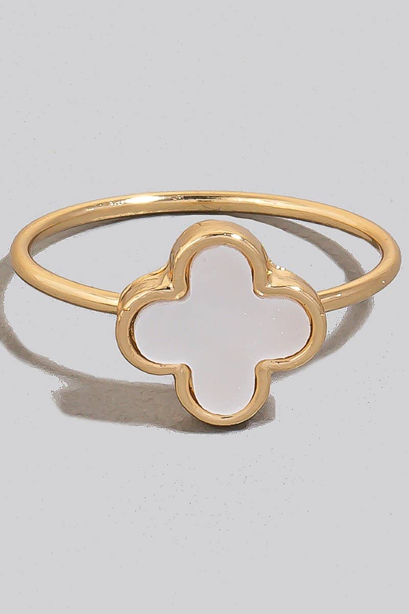 Mother Of Pearl Clover Dainty Band Ring