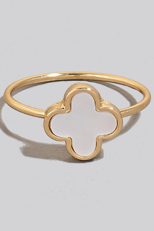 Mother Of Pearl Clover Dainty Band Ring