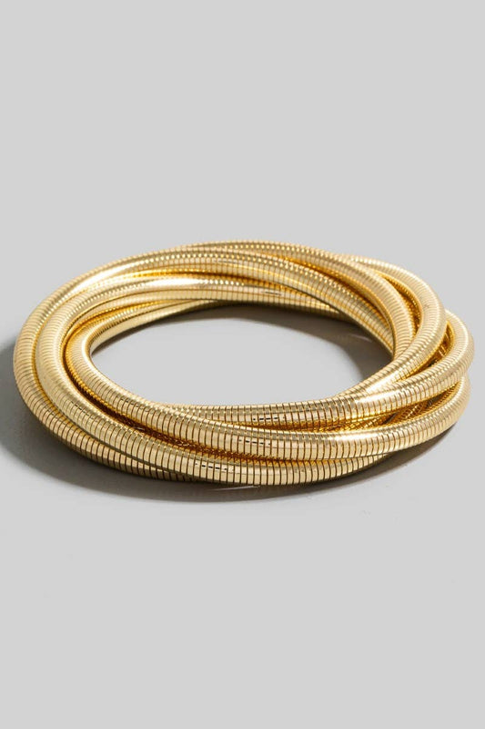 Layered Metallic Elastic Coiled Bracelet Set