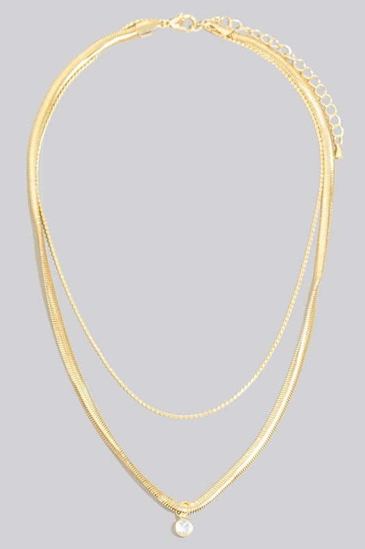 Round Cz Pendant Layered Chains Necklace