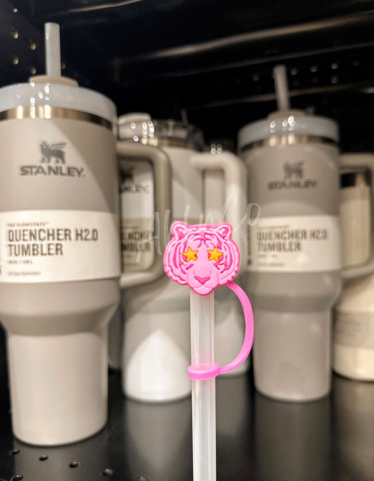 Preppy Pink Mascot™ Tiger Tumbler Straw Topper