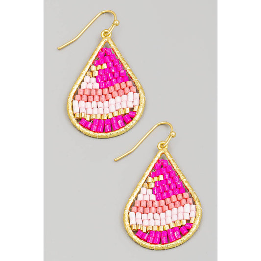 Seed Beaded Tear Dangle Hook Earrings