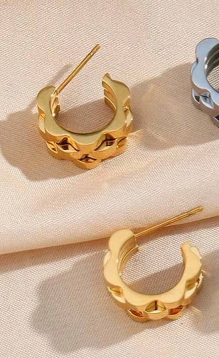 Roll X style watch band Mini Hoop Earring- Earring 14K Gold