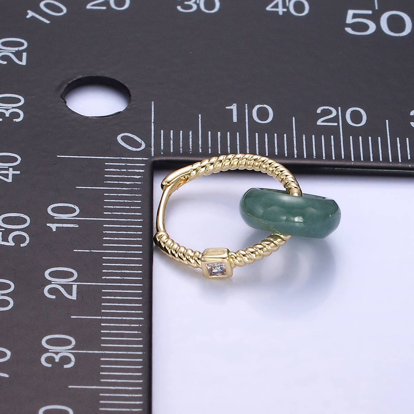 14K Gold Filled Green Jade Donut Drop CZ Croissant Earrings