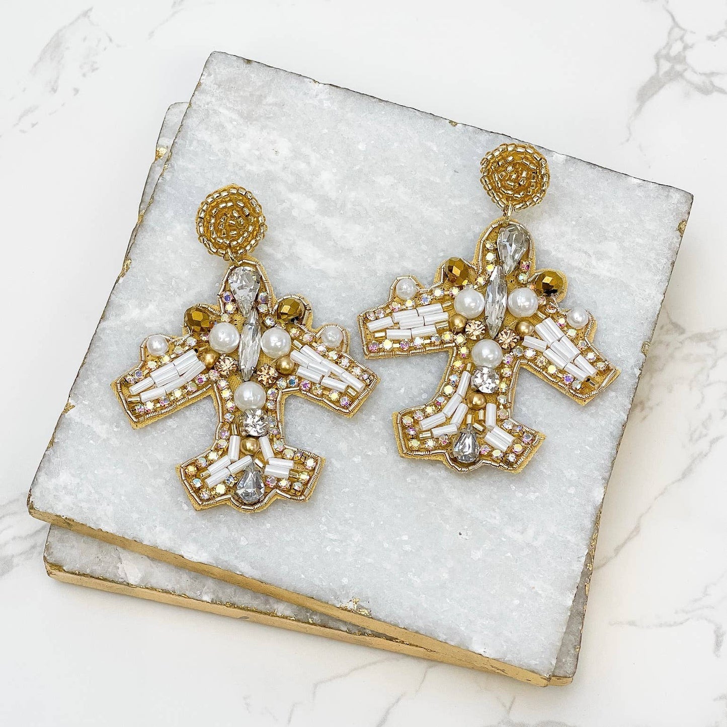 Glitzy Airplane Beaded Dangle Earrings