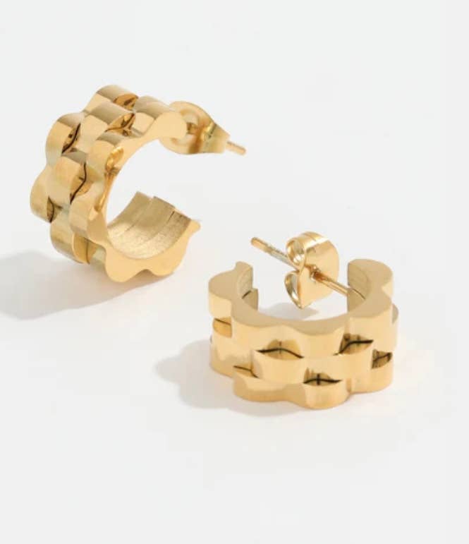 Roll X style watch band Mini Hoop Earring- Earring 14K Gold