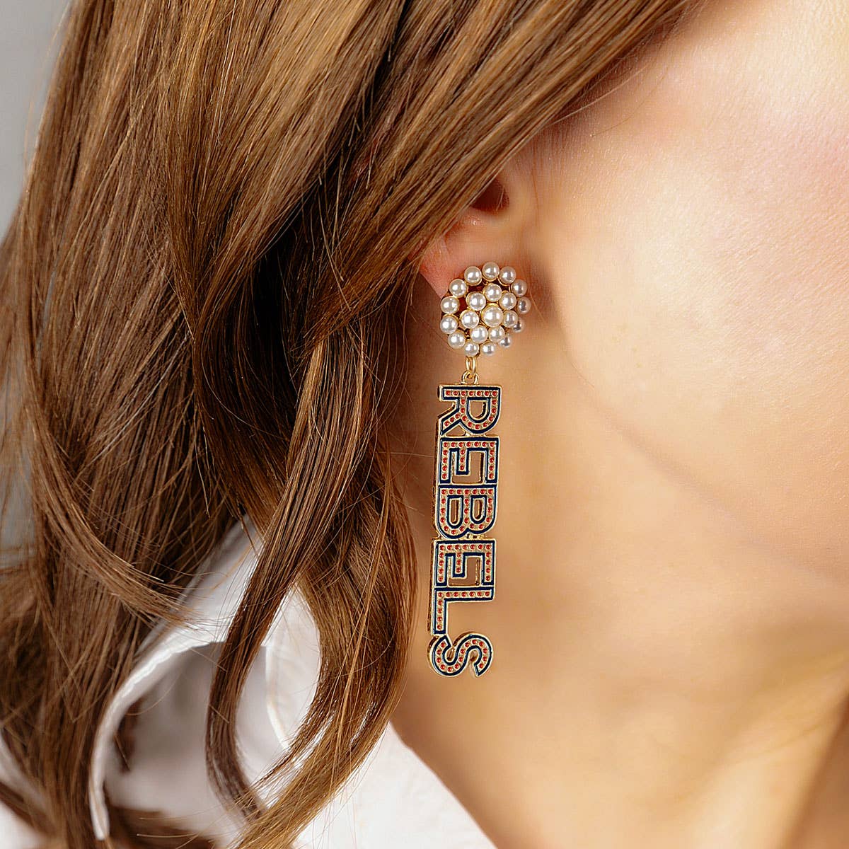 Ole Miss Rebels Pearl Cluster Dotted Enamel Drop Earrings