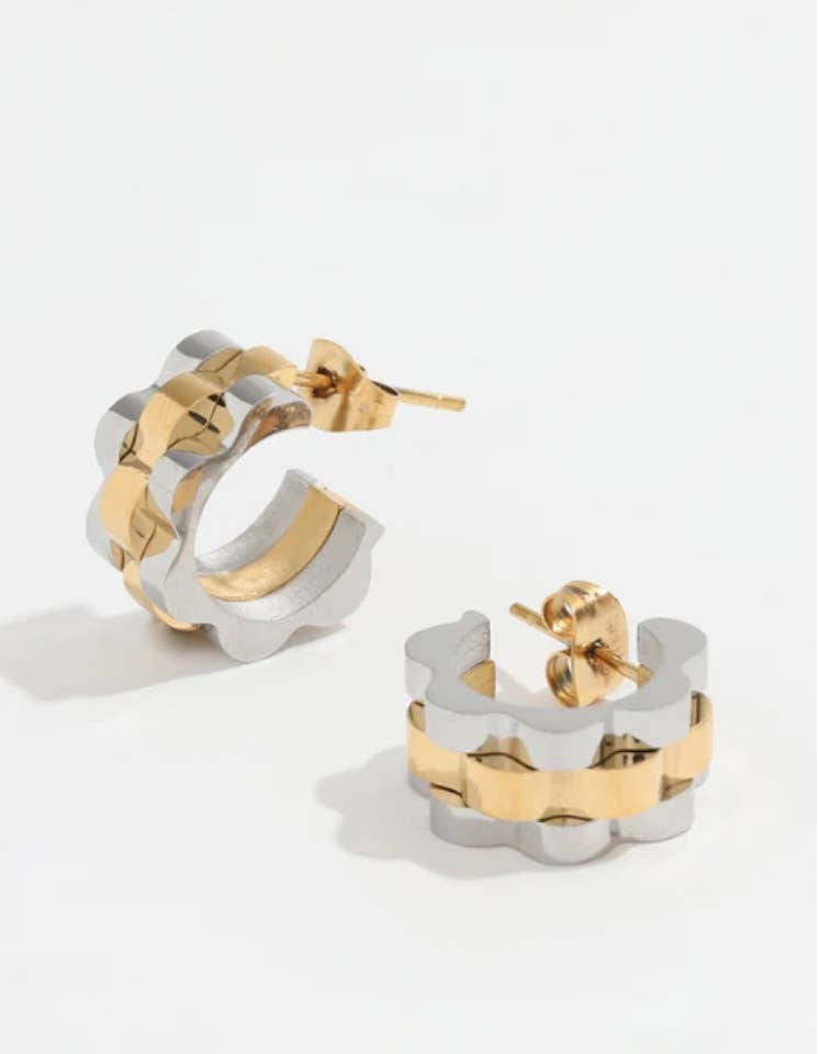 Roll X style watch band Mini Hoop Earring- Earring 14K Gold