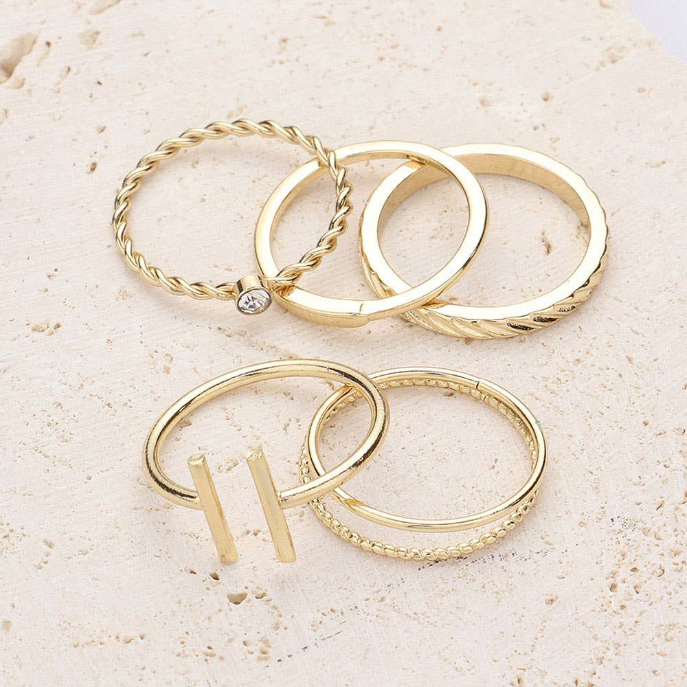 5PCS - Geometric Metal Mixed Stackable Rings