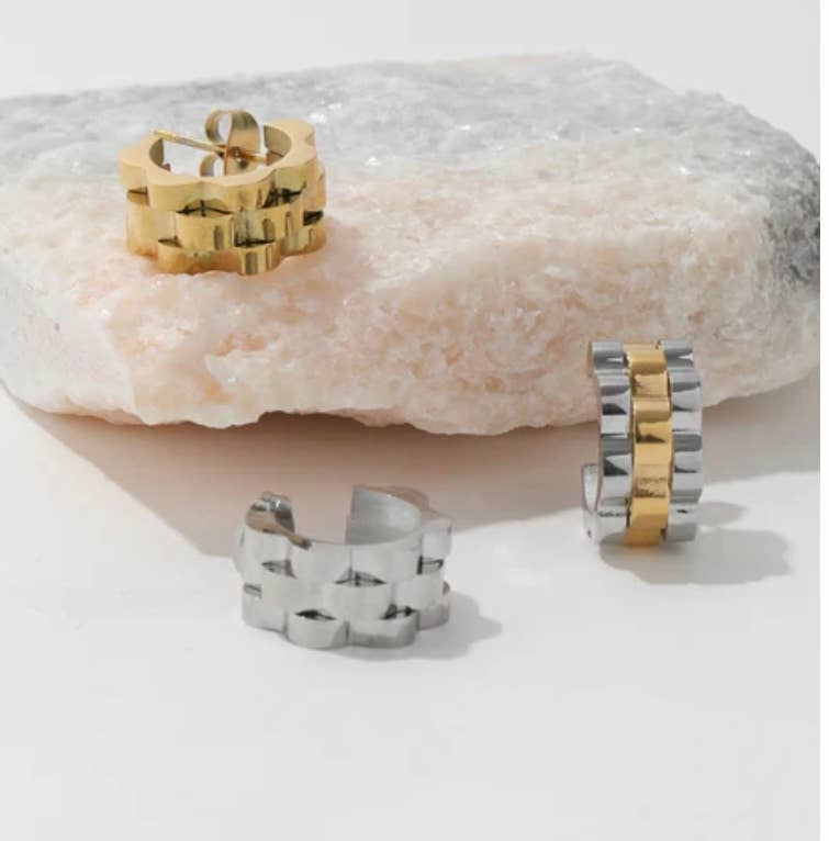 Roll X style watch band Mini Hoop Earring- Earring 14K Gold