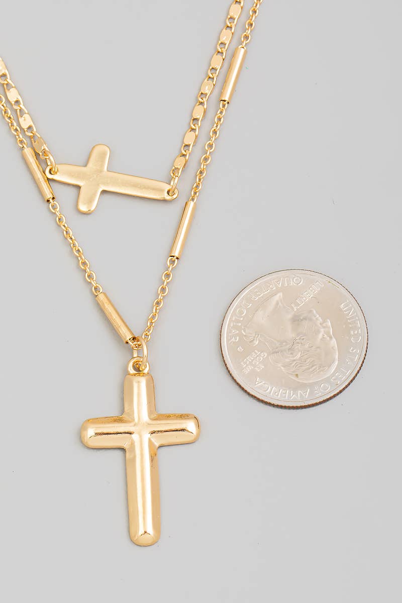 Double Cross Charm Layered Necklace