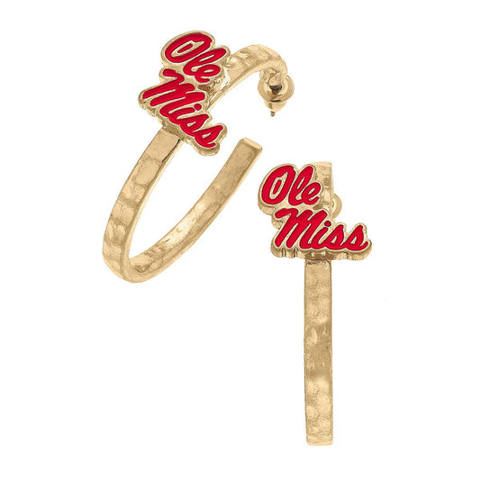 Ole Miss Rebels Enamel Logo Hoop Earrings in Red