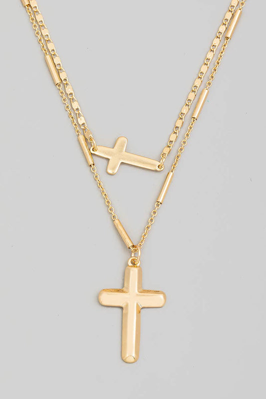 Double Cross Charm Layered Necklace