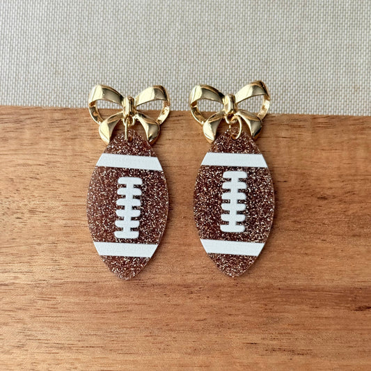 Glitter Football Bow Earrings