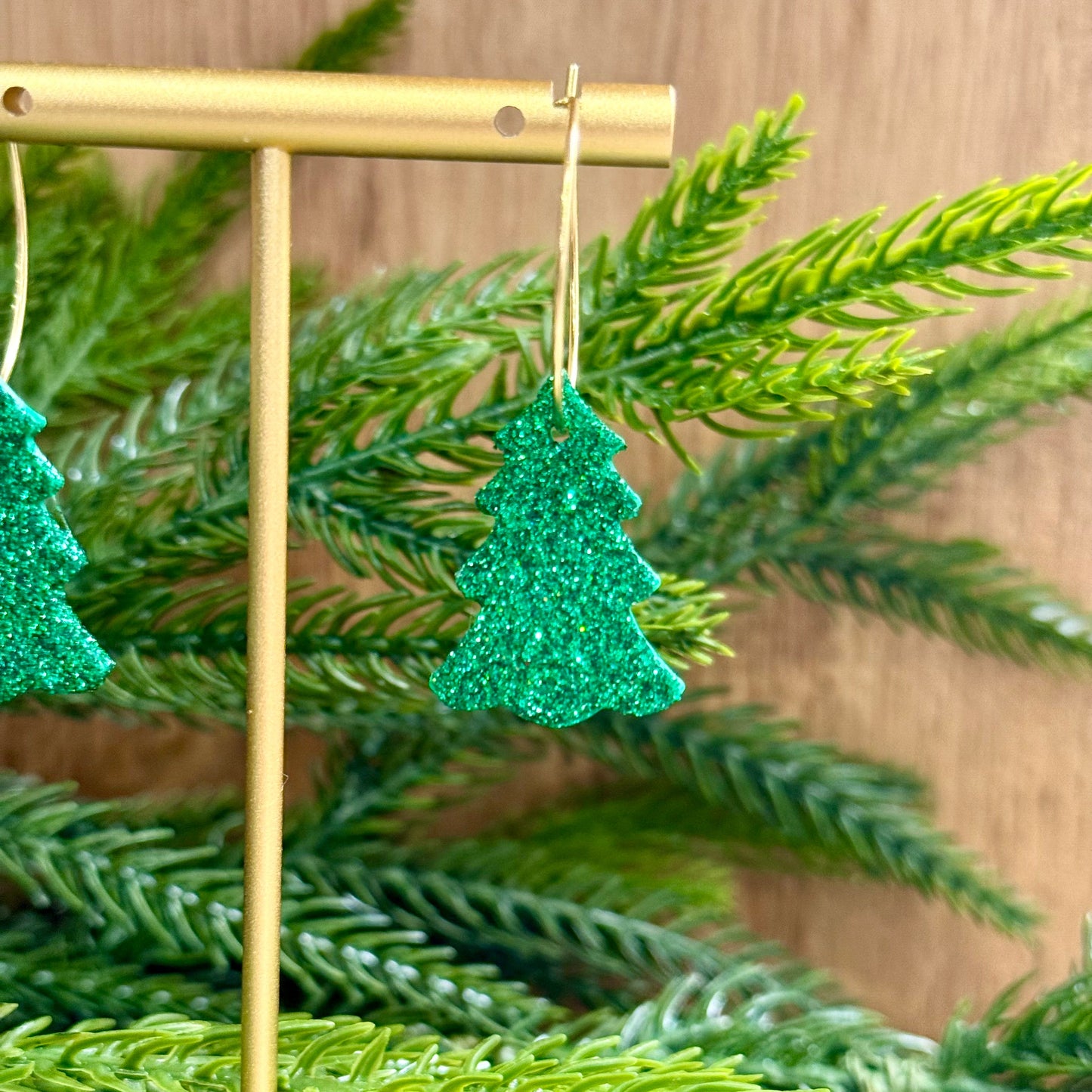 Green Glitter Christmas Tree Earrings