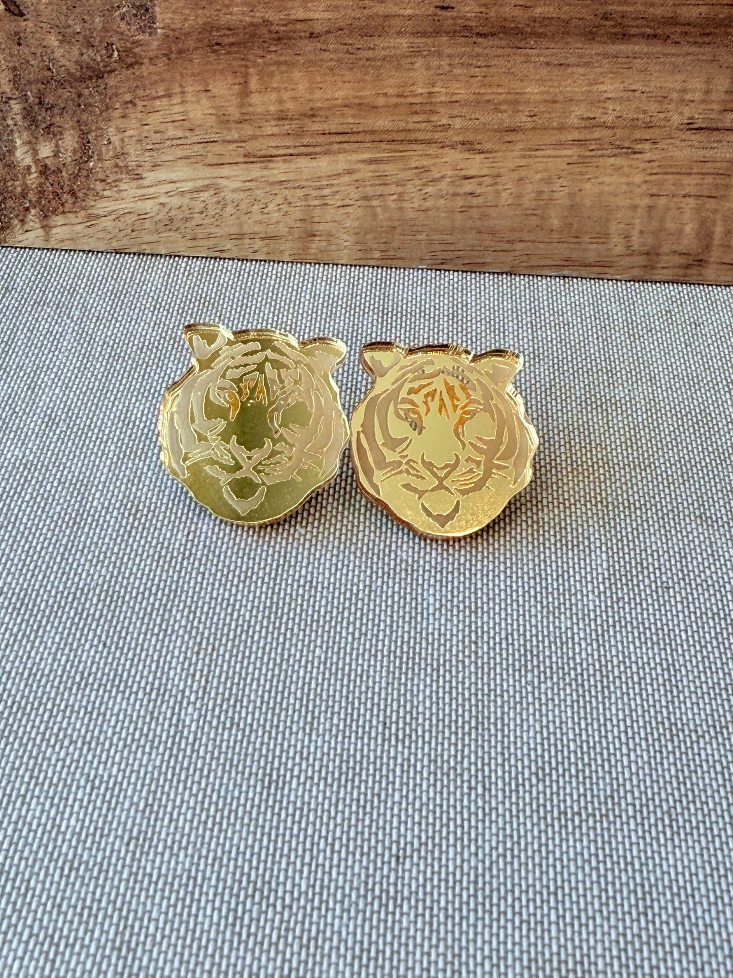 Medium Golden Mirrored Acrylic Tiger Stud