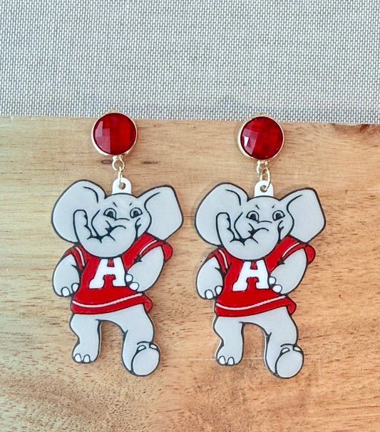 Game Day Elephant Mascot Earrings – Crimson Spirit Statement Jewelry