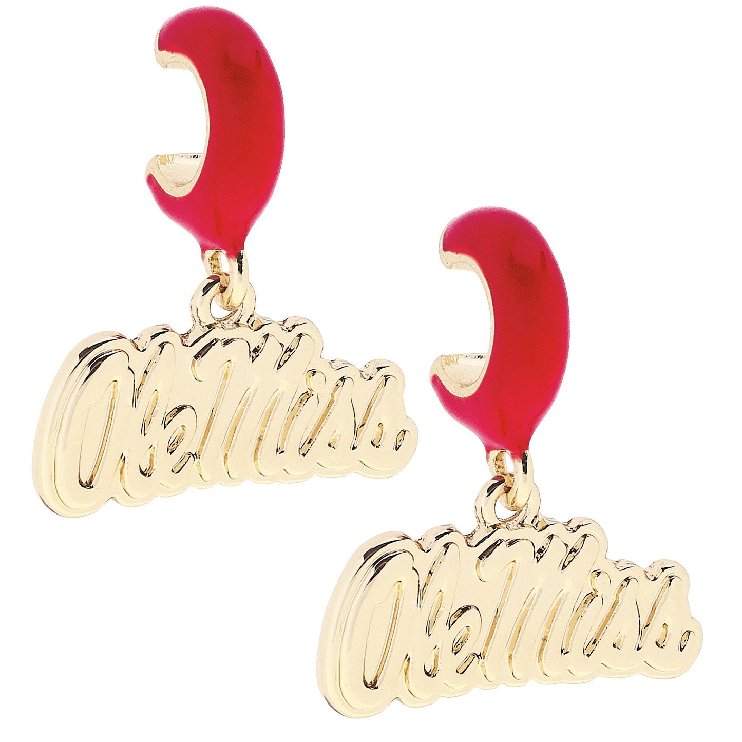 Ole Miss Rebels Logo Huggie Hoop Earrings in Red/Shiny Gold