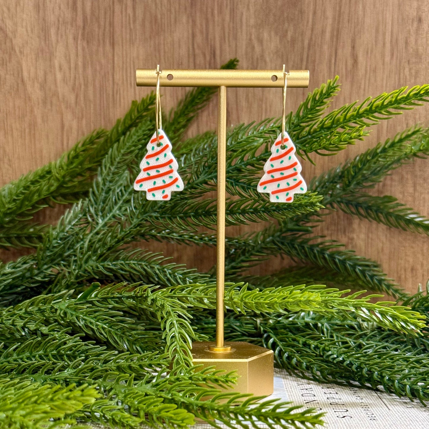 Little Debbie Christmas Tree Cake Earrings
