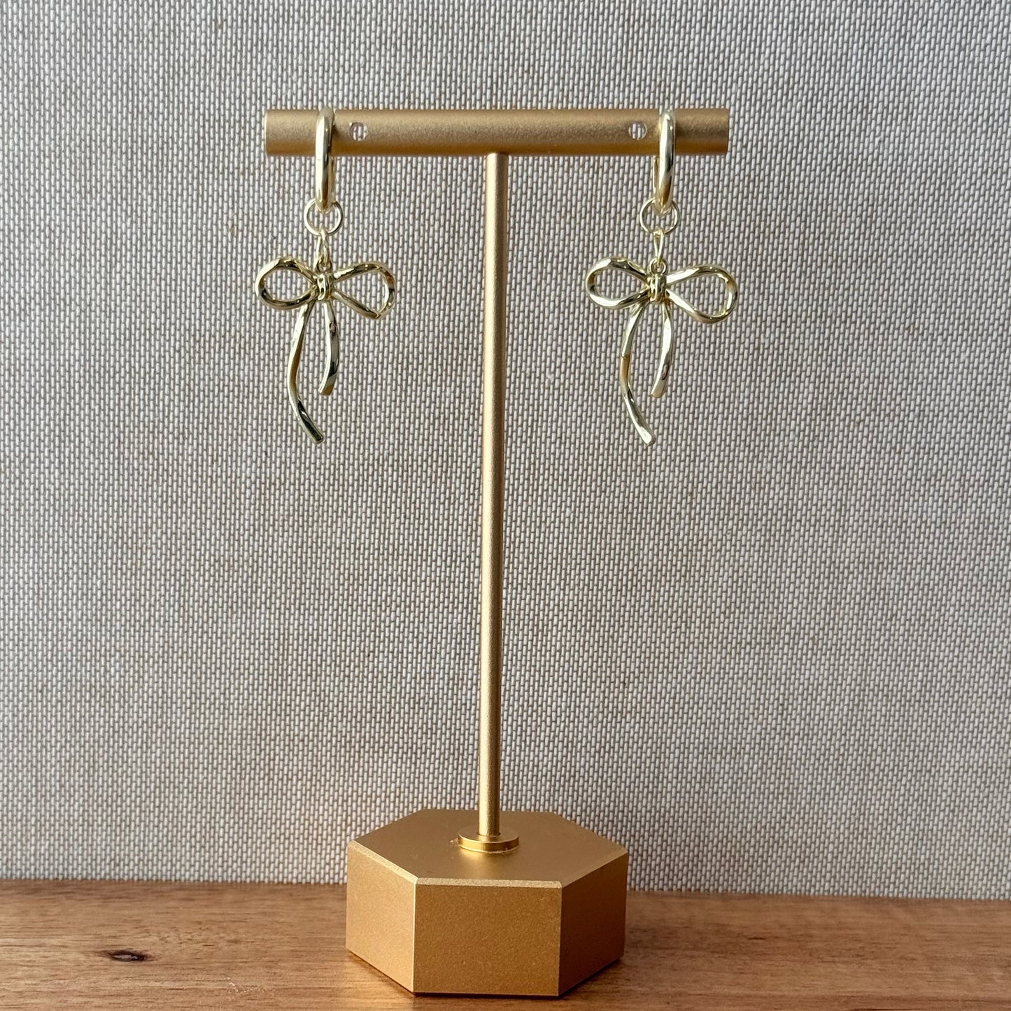 Gold Bow Charm Hoop Earrings