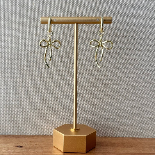 Gold Bow Charm Hoop Earrings
