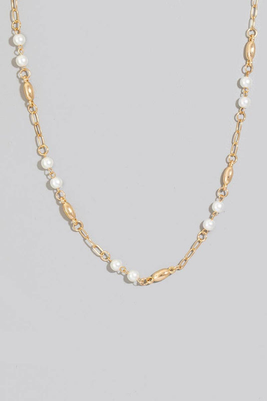 Pearl And Metallic Station Chain Necklace