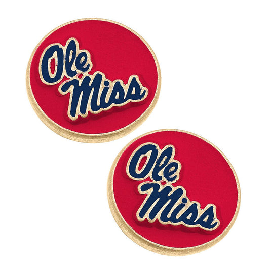 Ole Miss Rebels Enamel Disc Stud Earrings in Red