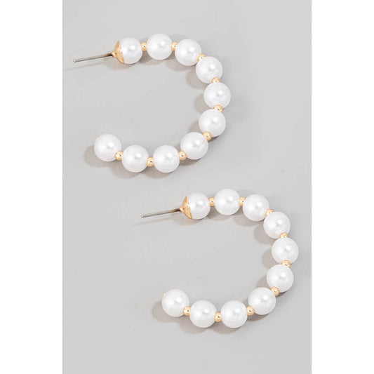 Pearl Ball Beaded Hoop Earrings