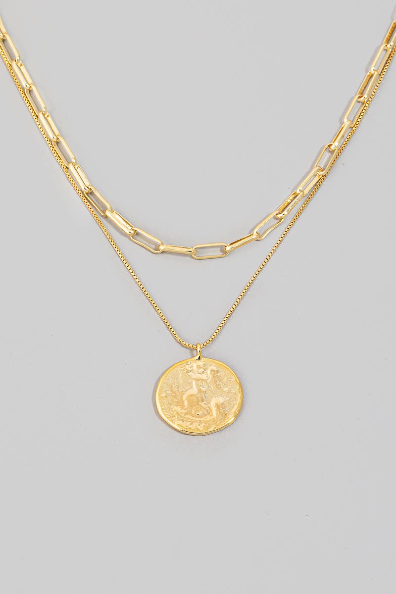 Gold Dipped Warped Coin Layered Chain Necklace