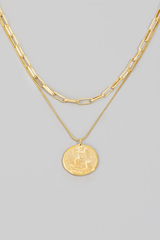 Gold Dipped Warped Coin Layered Chain Necklace