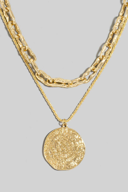 Coin Pendant Layered Chains Necklace