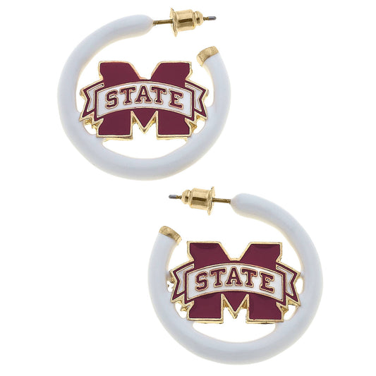 Mississippi State Bulldogs Logo Enamel Hoop Earrings