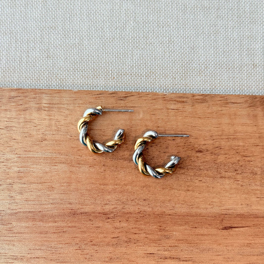 Twisted Two-Tone Stainless Steel Hoops