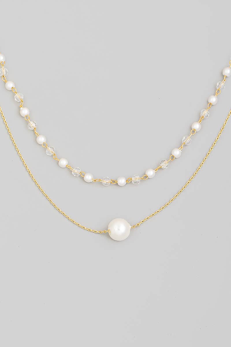 Dainty Layered Chain Pearl Bead Charm Necklace