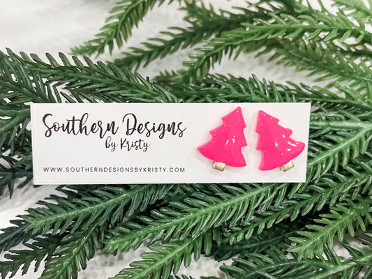Pink Tree Studs