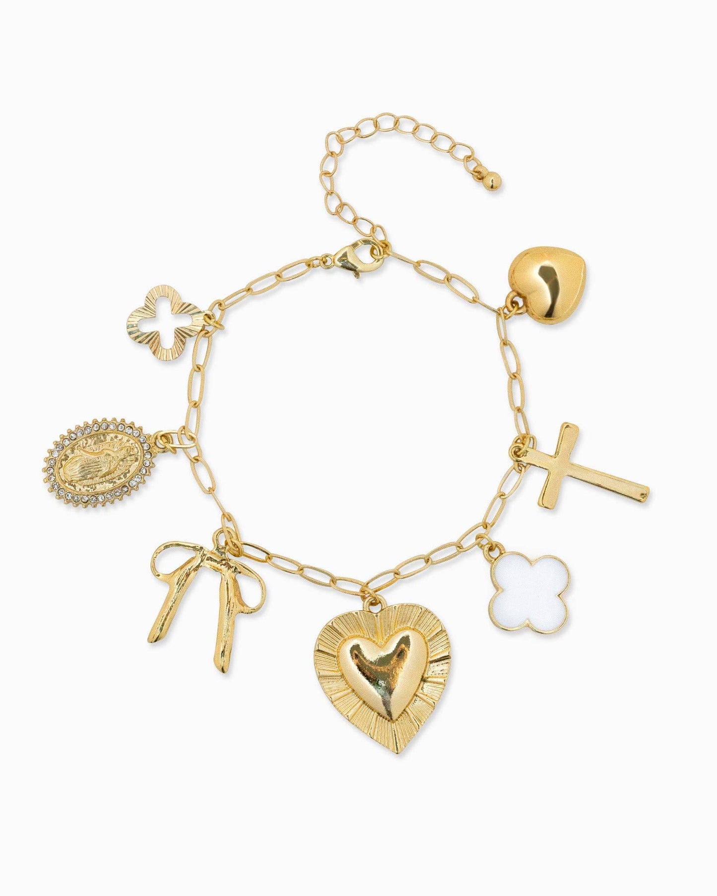 Heart Multi Gold Chunky Charm Bracelet