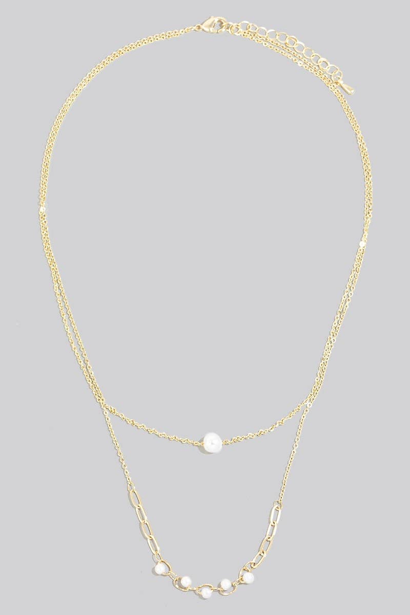 Pearl Charms Layered Dainty Chains Necklace