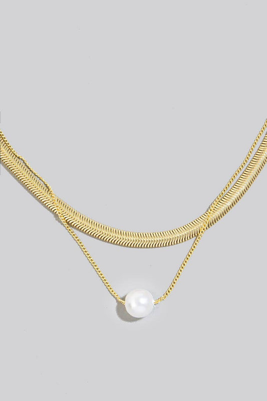 Pearl Charm Layered Herringbone Chain Necklace