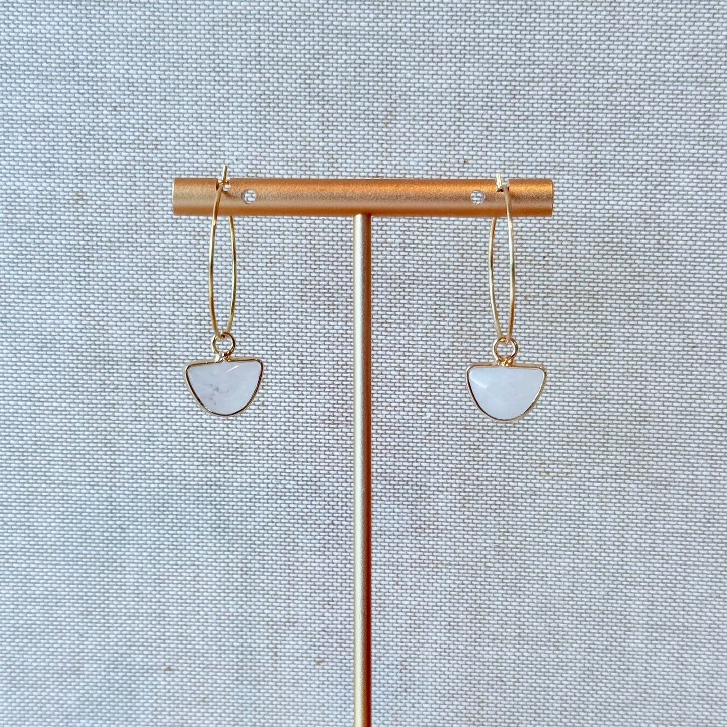 Marble Drop Hoops – Gold + White Stone Earrings