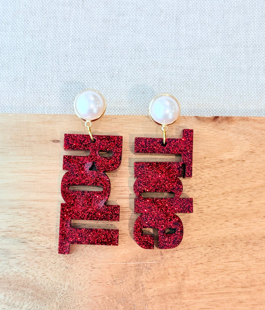 Roll Tide Glitter Statement Earrings – Crimson Game Day Drop Earrings