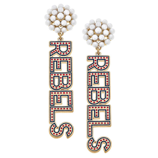 Ole Miss Rebels Pearl Cluster Dotted Enamel Drop Earrings