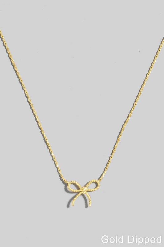 Gold Dipped Ribbon Bow Pendant Necklace